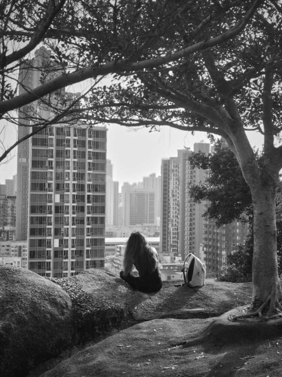 tranquil moment overlooking hong kong skyline